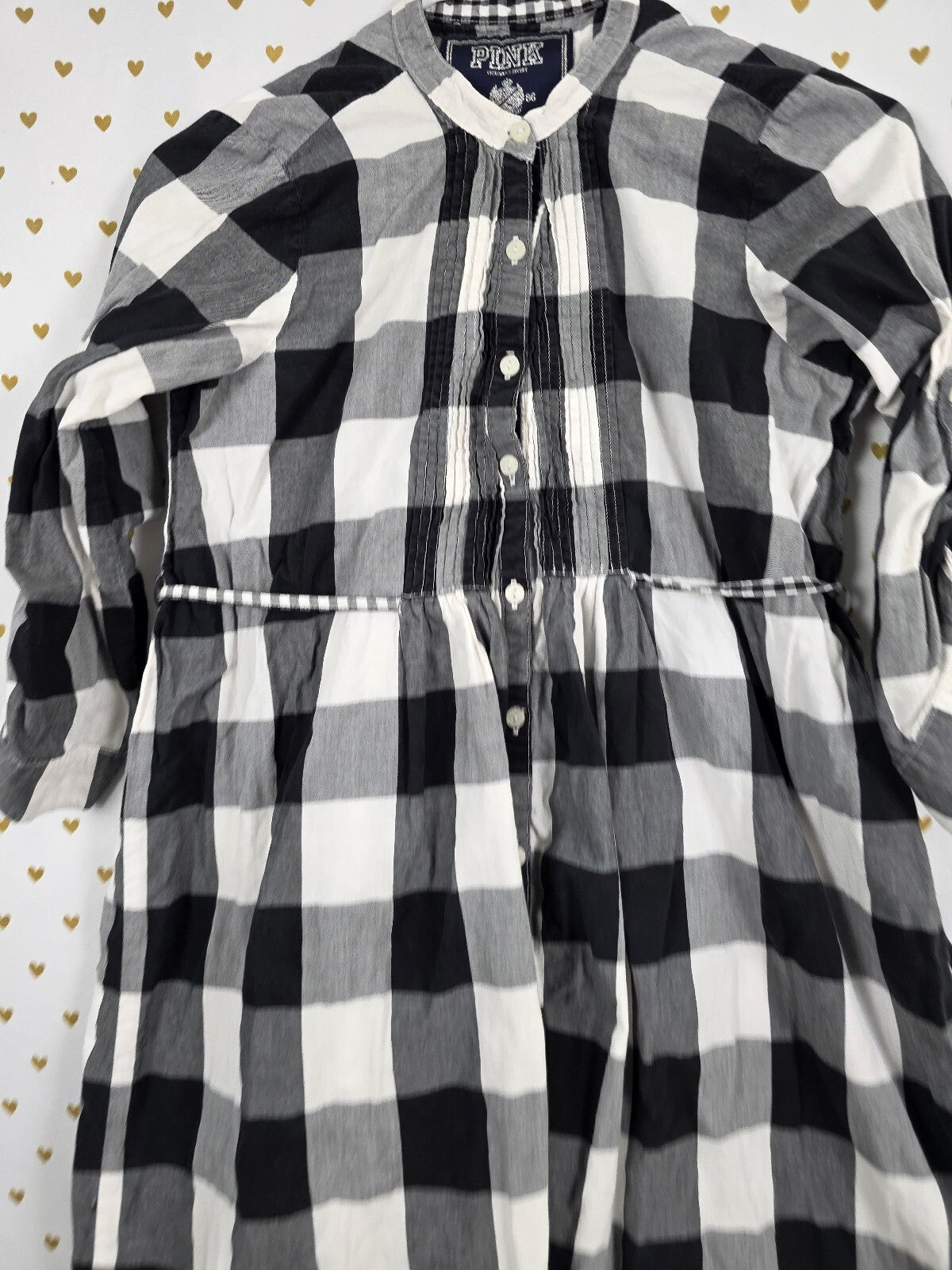Victoria's Secret PINK Plaid Shirt Dress M Black White Buffalo Check Vintage