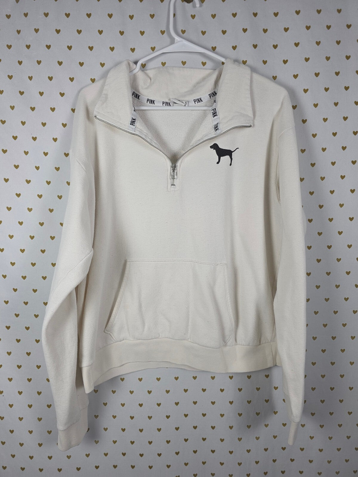 Victorias Secret Pink Quarter Zip Leopard Cheetah Sweater Shirt large