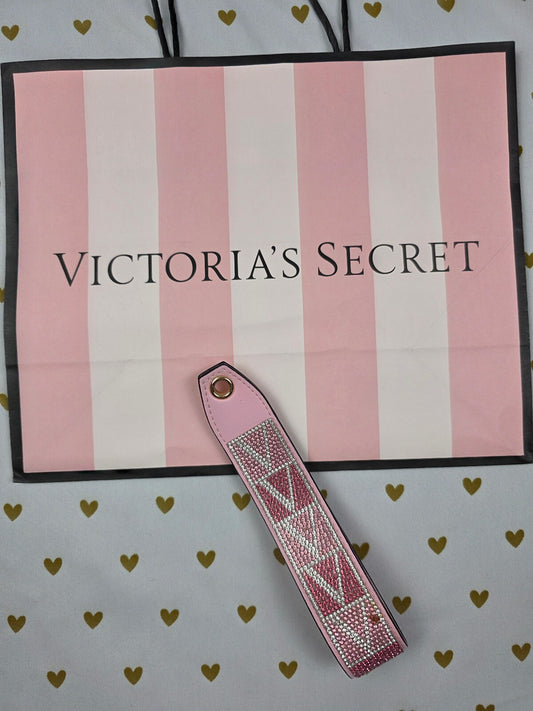 Victoria Secret BLING wristlet strap keychain Logo Rhinestone Studded Handle
