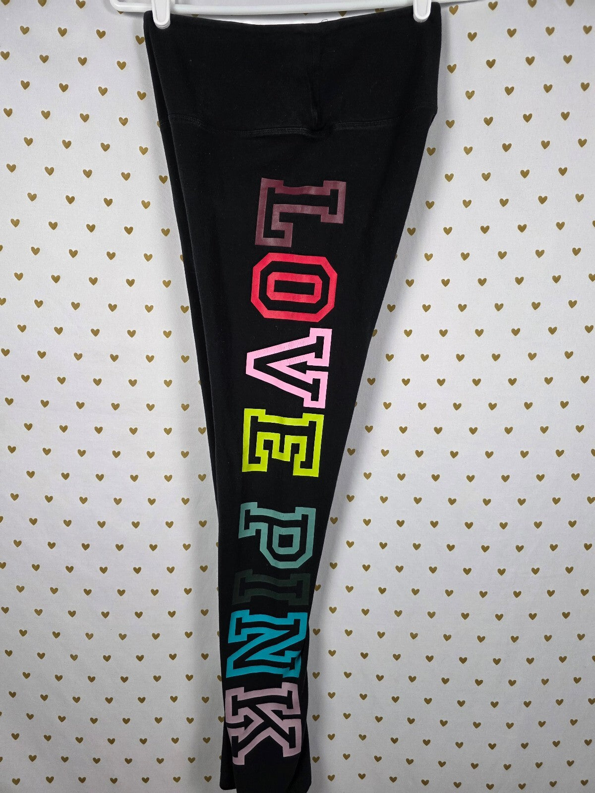 Victorias Secret PINK RAINBOW LOVE Logo Yoga Pants Medium