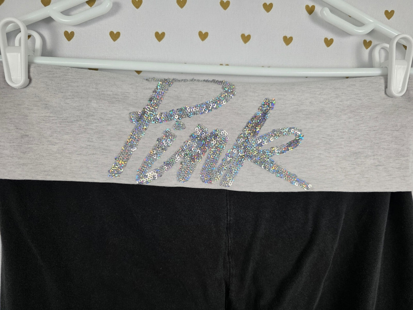 Victorias Secret PINK BLING foldover Yoga Pants sequin Ankle Skinny y2k LARGE
