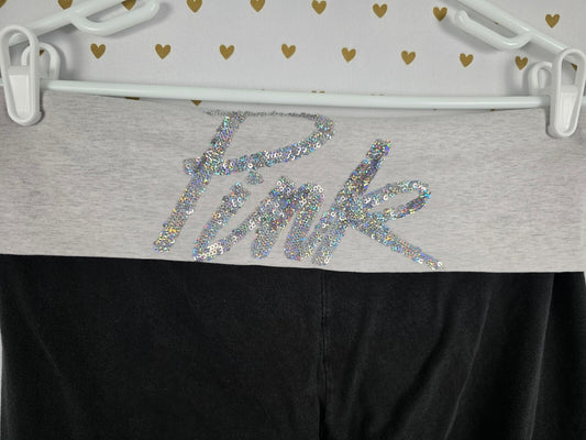 Victorias Secret PINK BLING foldover Yoga Pants sequin Ankle Skinny y2k LARGE