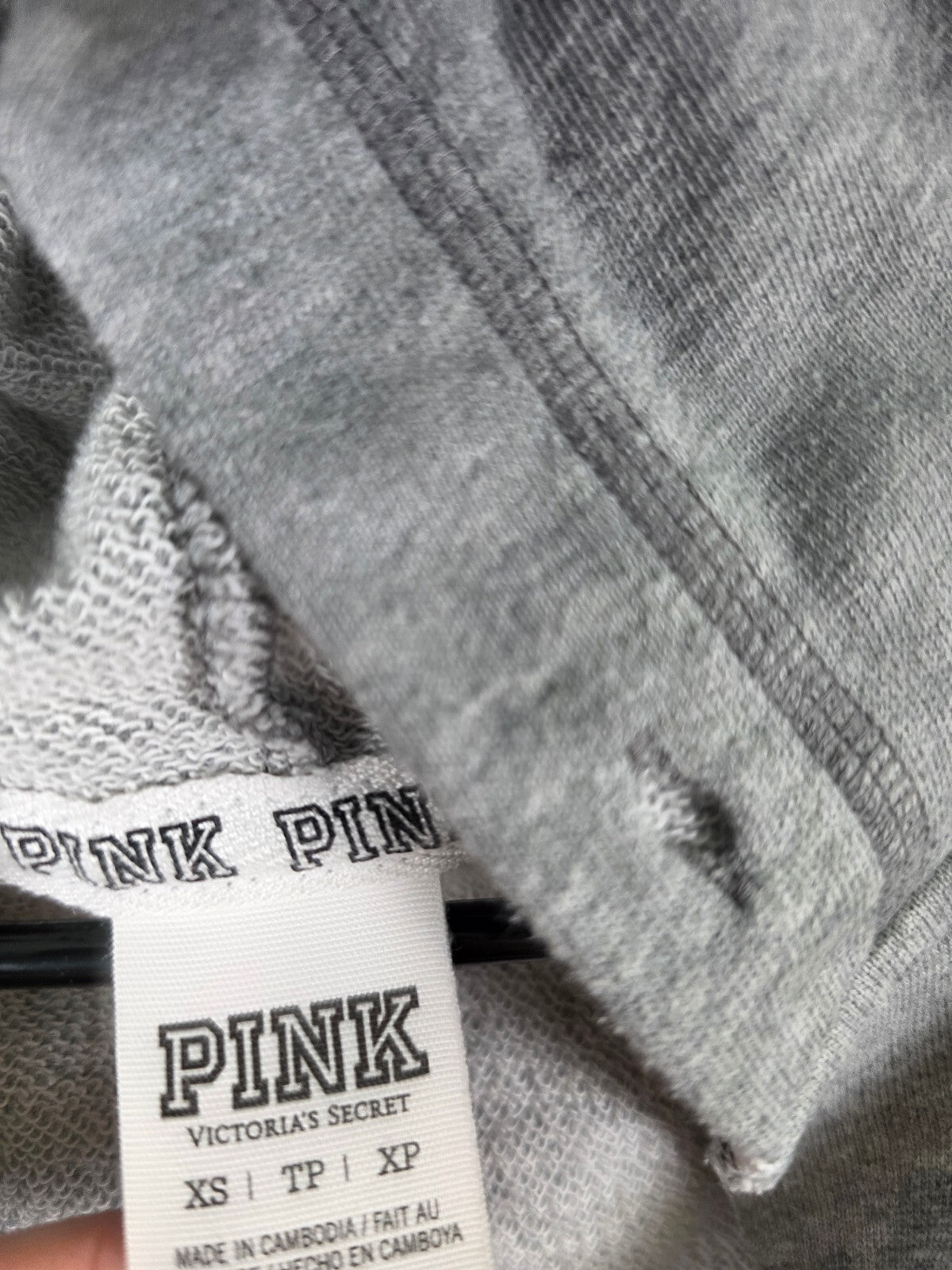 Victorias Secret Pink Pullover V Neck Hoodie Sweater logo Grey XS