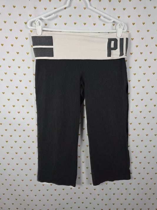 Victorias Secret PINK Capri Vintage Foldover Yoga Pants Large Logo