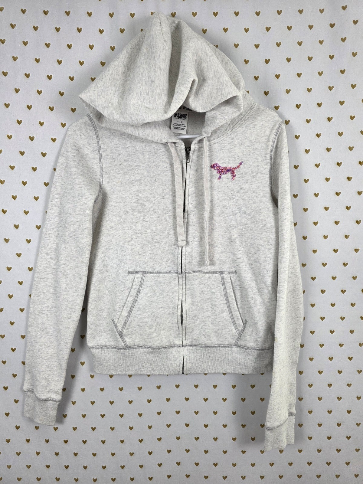 Victorias Secret Pink Gradient Bling Logo Full zip hoodie jacket Grey Small