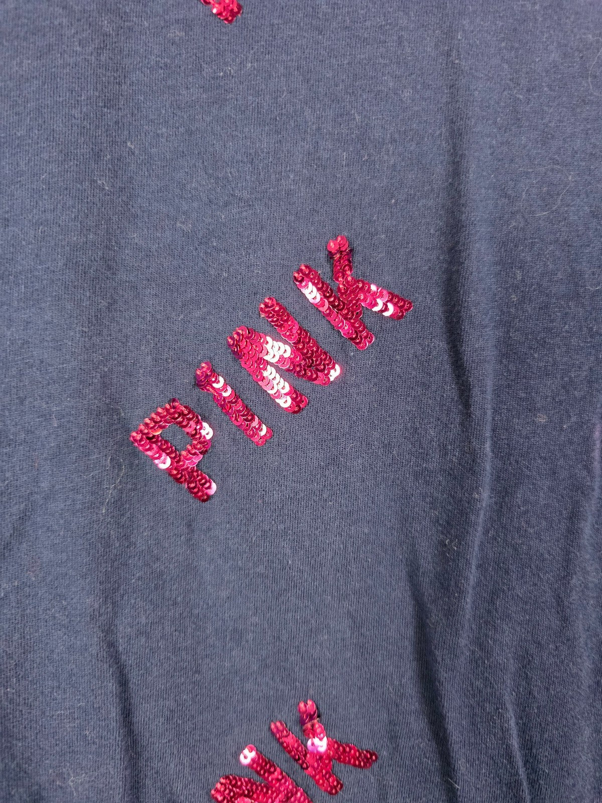 Victorias Secret PINK BLING Logo Tee Shirt Long Sleeve Blue XL