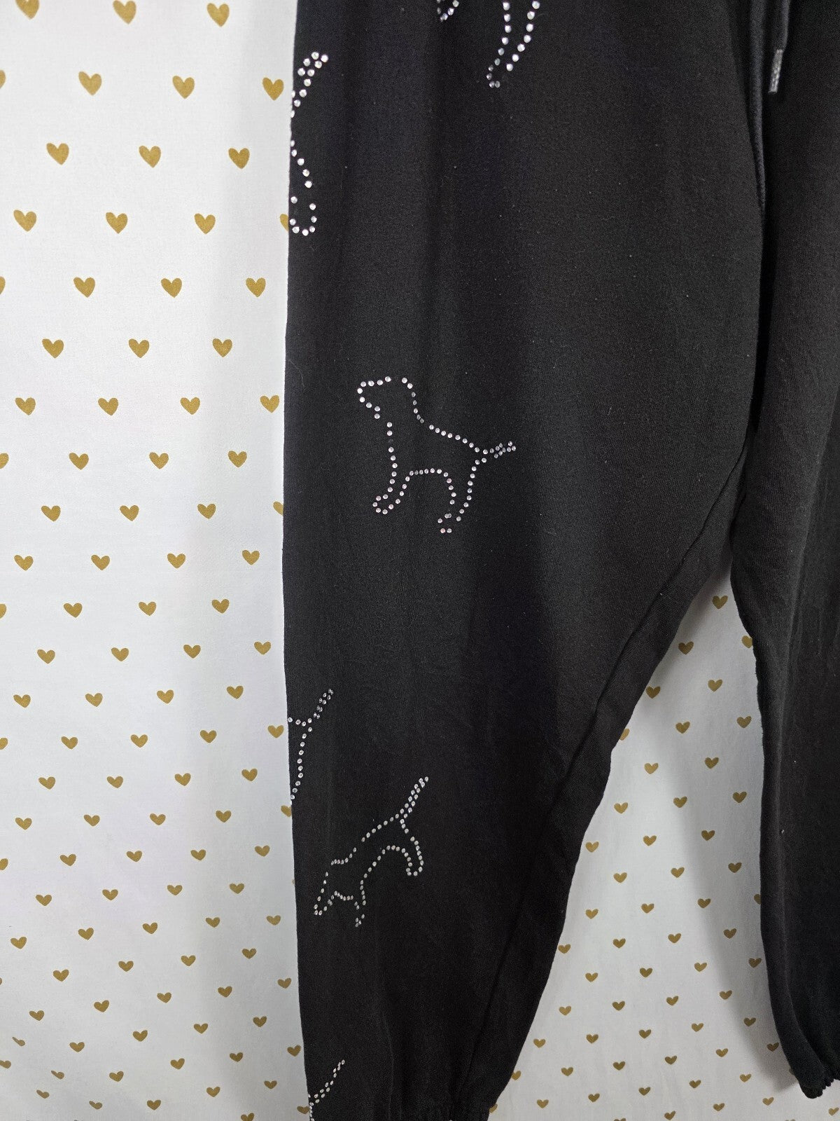 Victoria's Secret PINK Rhinestone Dog Tee Sweatpants Set Black BLING