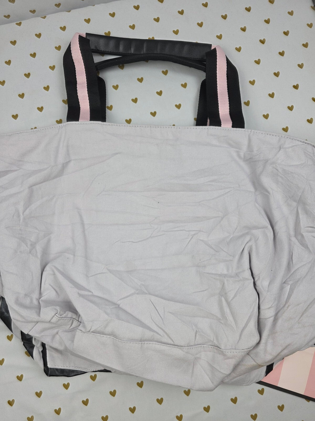 Victoria's Secret Weekender Tote Bag Overnight Travel Gray Pink Black