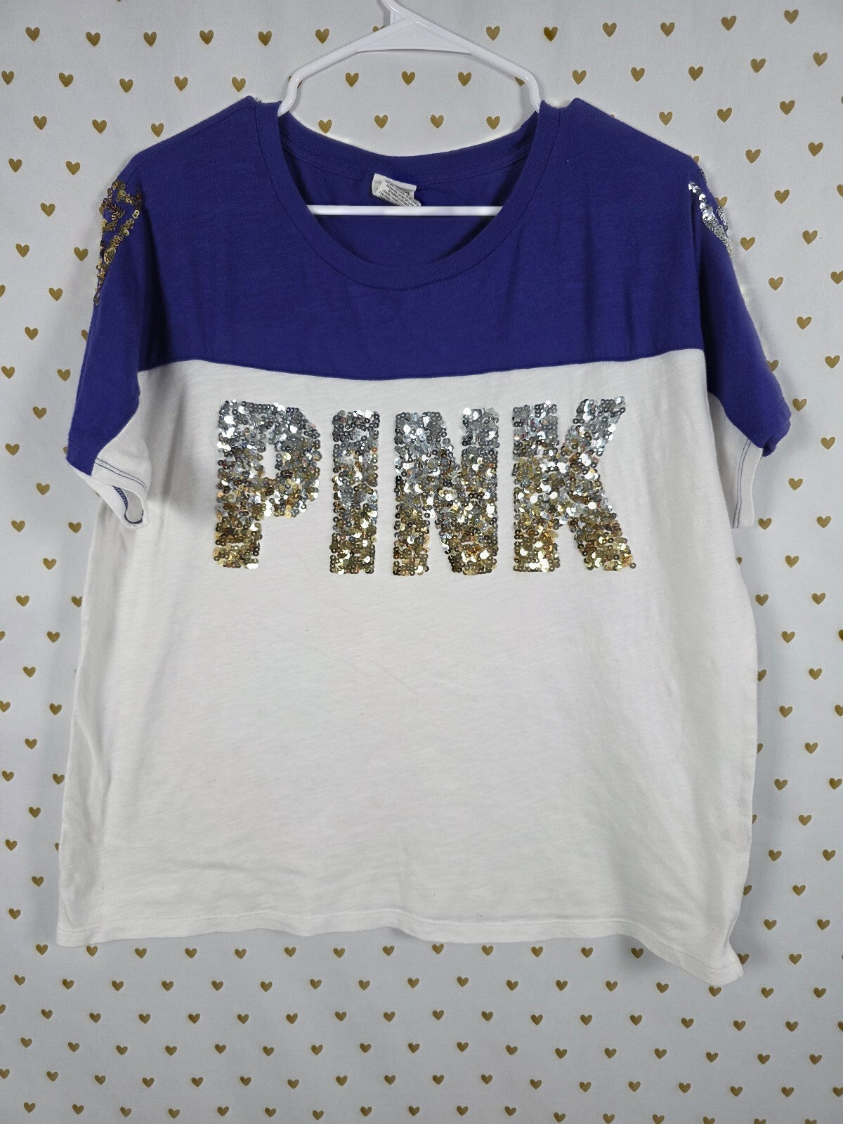 Victorias Secret PINK Gradient Bling Logo colorblock Tee shirt LARGE