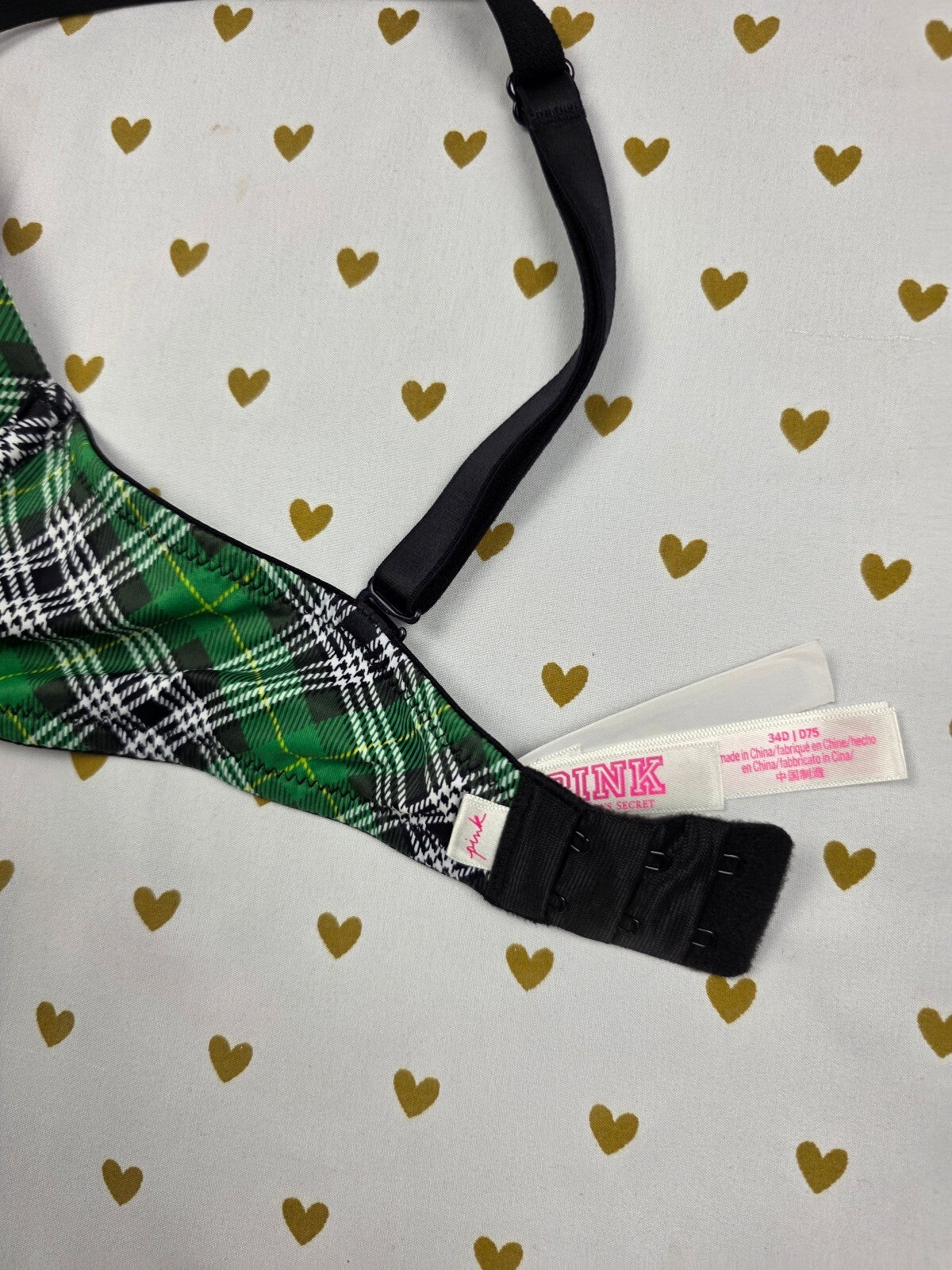 Victorias Secret Pink Plaid Green 34D SUPER PUSH UP Bra
