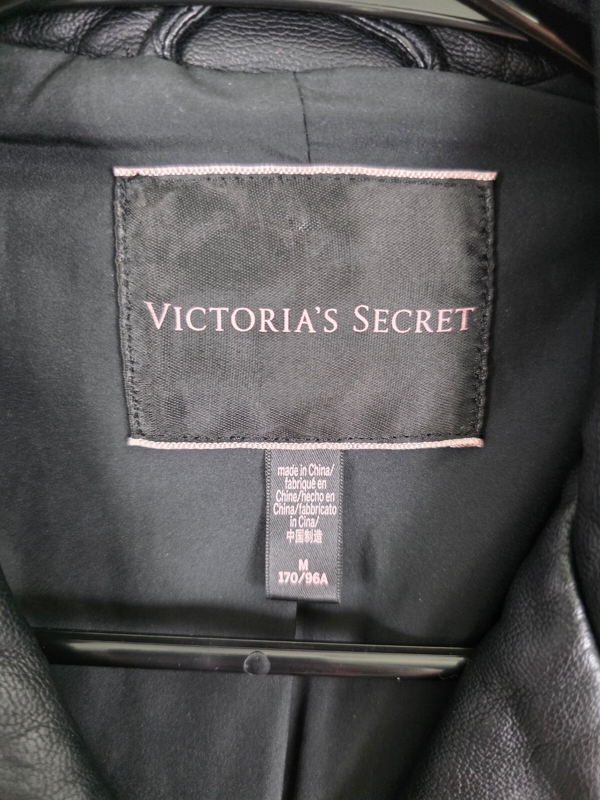 Victoria's Secret Black Faux Leather Pebbled Moto Biker Jacket Belted M