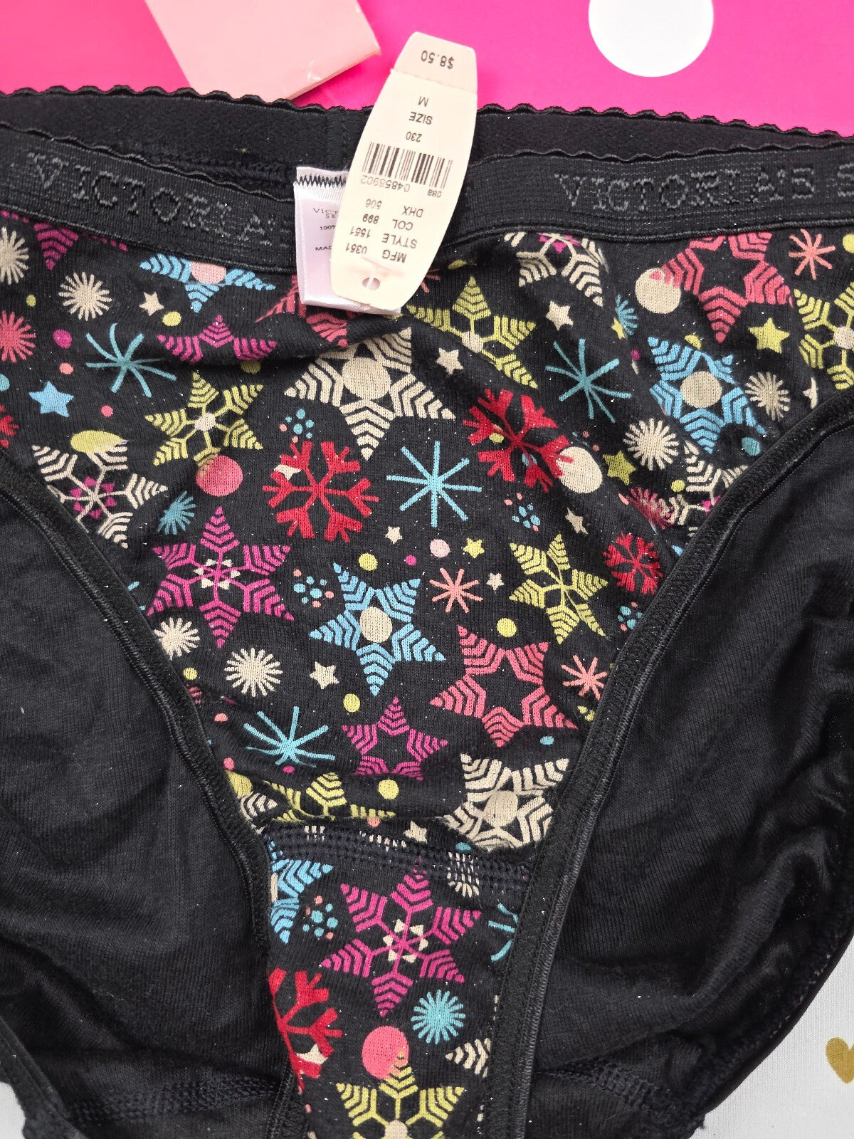 Vintage 2005 Victoria's Secret Bikini Panties M NWT Snowflake Holiday Cotton