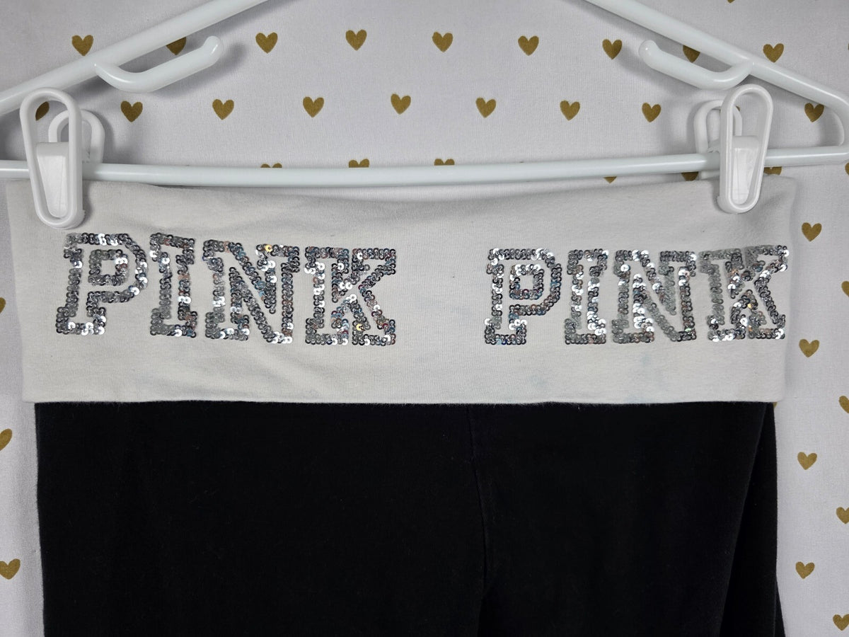 Victorias Secret PINK Vintage Bling Y2k Foldover Flare Yoga pants Sequined Small