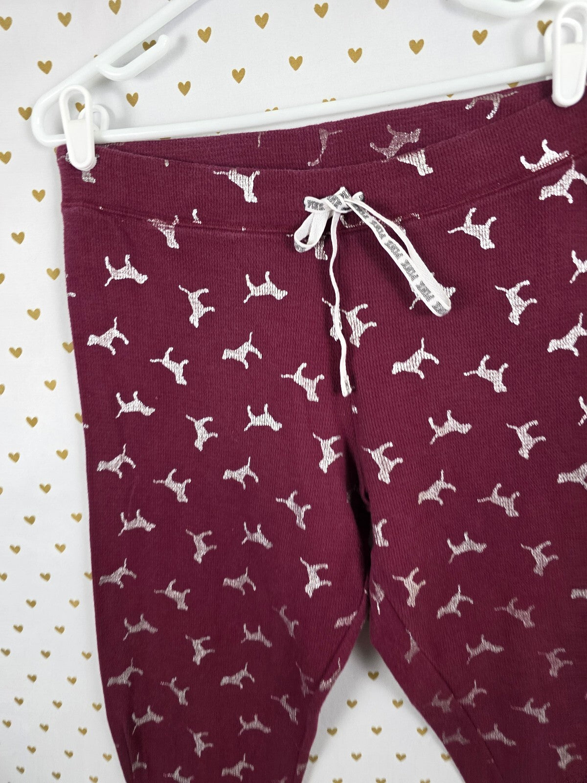 Victorias Secret  Pink Maroon Dog Logo Large Sleep Pants Pajama PJ Bottoms
