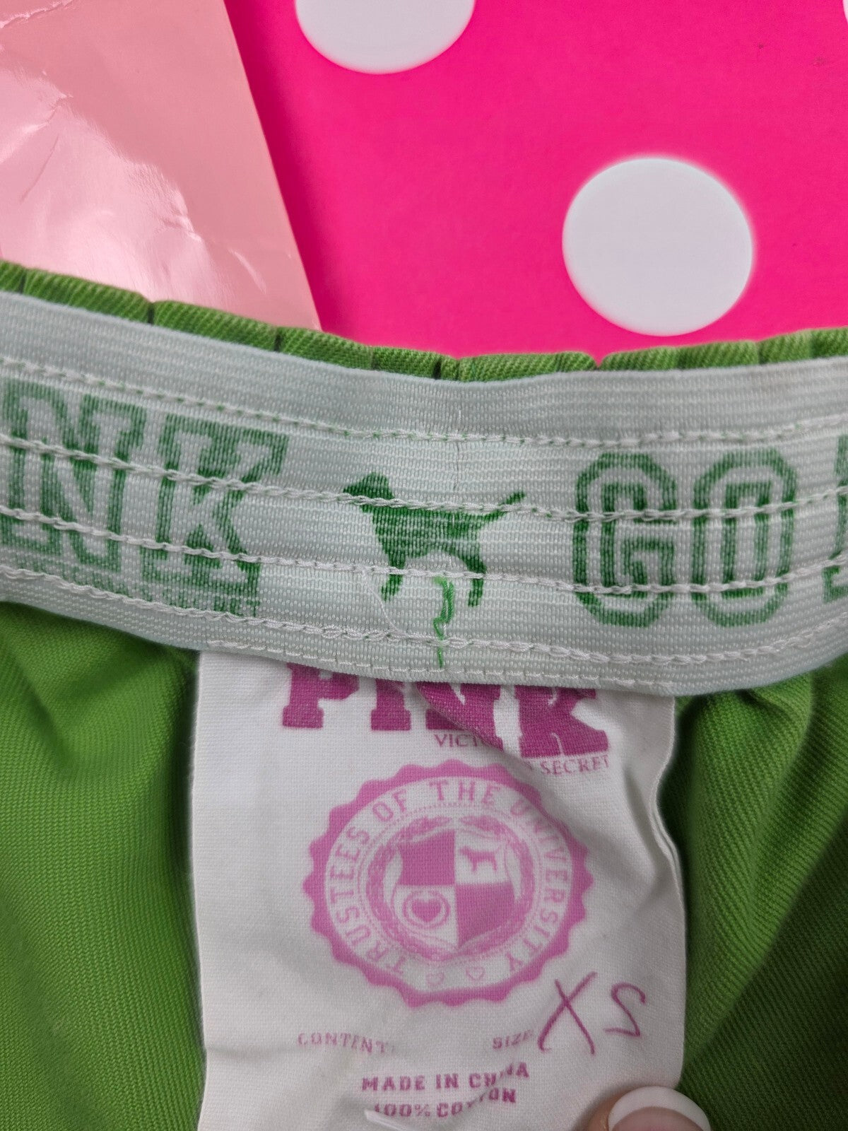 Vintage 2007 VS PINK Green Foldover Dolphin Shorts XS Go Pink Y2K Cargo