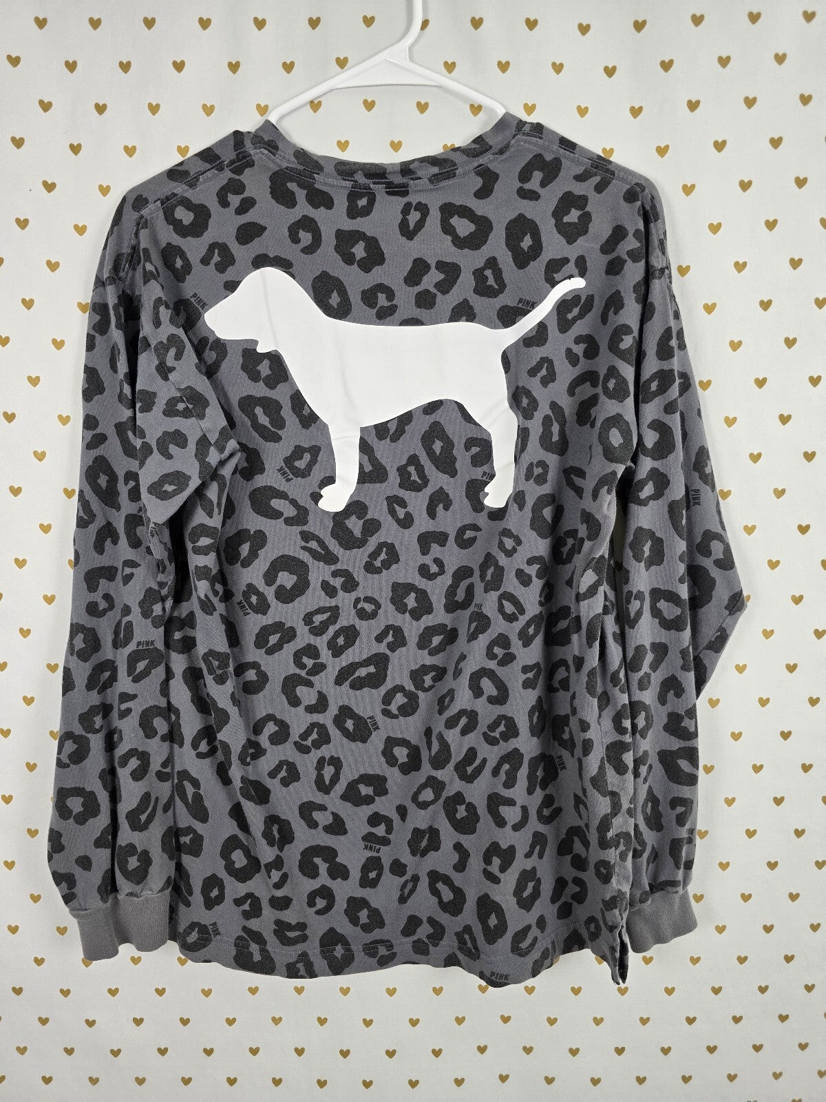 Victorias Secret PINK Grey Leopard Cheetah Dog Logo Pocket Tee shirt Medium