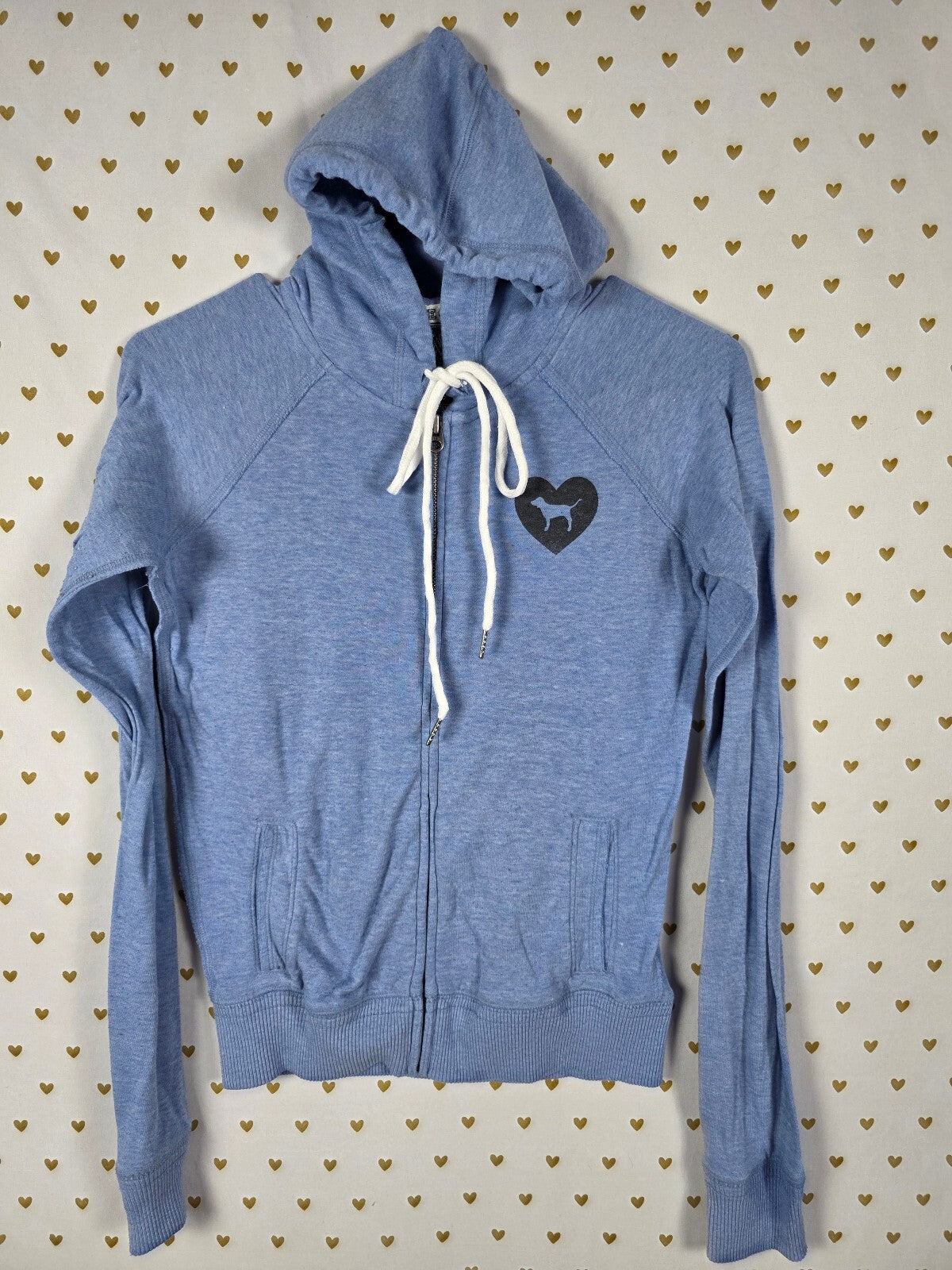 Victorias Secret Pink Amazing Blue Full Zip Hoodie Jacket Vintage SMALL