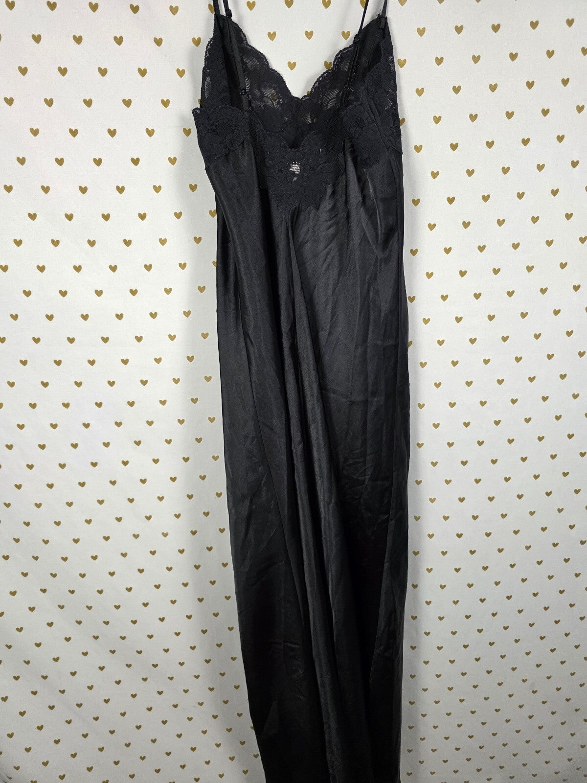 Victorias Secret Vintage Heart Label XS Black Maxi Dress Satin Nightie Lingerie