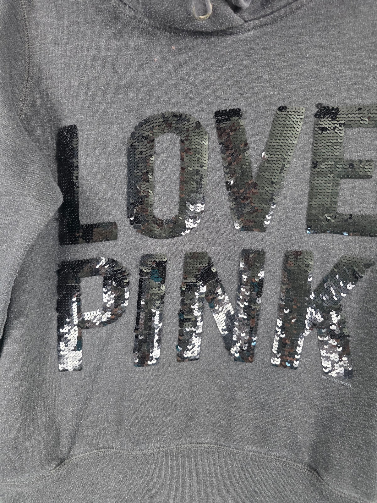 Victorias Secret Pink Bling Pullover Sequined Logo Hoodie LOVE Small Y2k