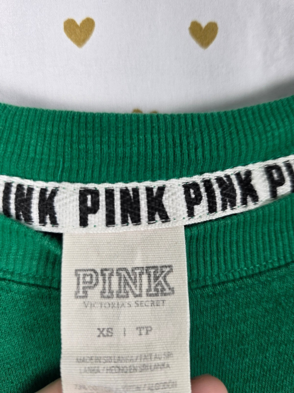 Victorias Secret PINK Green Campus BLING Dog Logo Tee shirt XS Oversized