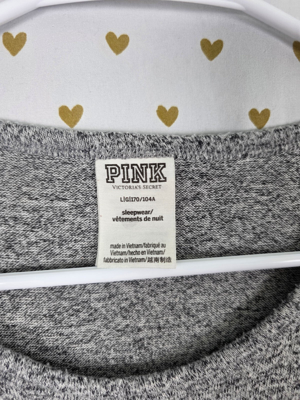 Victorias Secret PINK Grey Gold Glitter Bling Long Sleeve Tee shirt LARGE