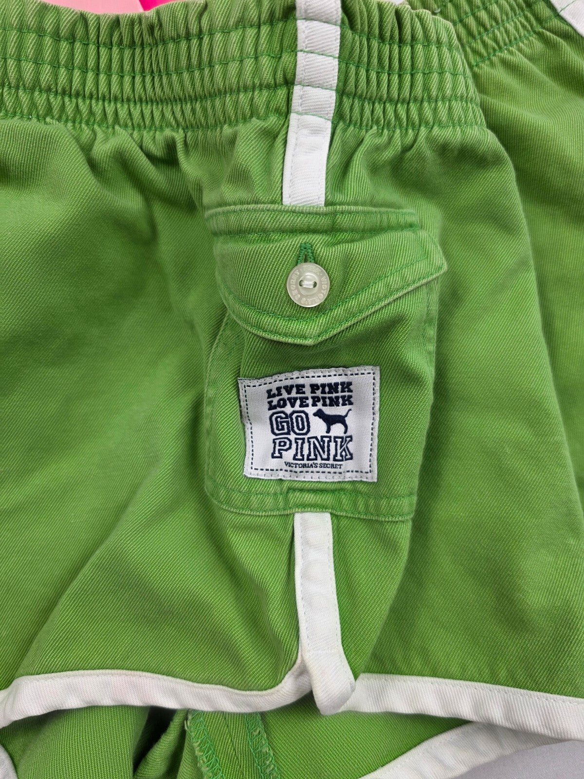 Vintage 2007 VS PINK Green Foldover Dolphin Shorts XS Go Pink Y2K Cargo