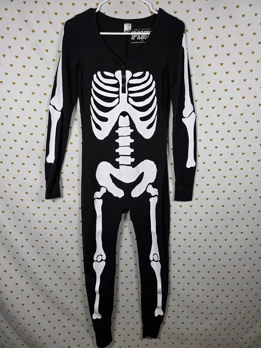 Victoria's Secret PINK Skeleton Thermal Union Suit One Piece Pajamas Black S