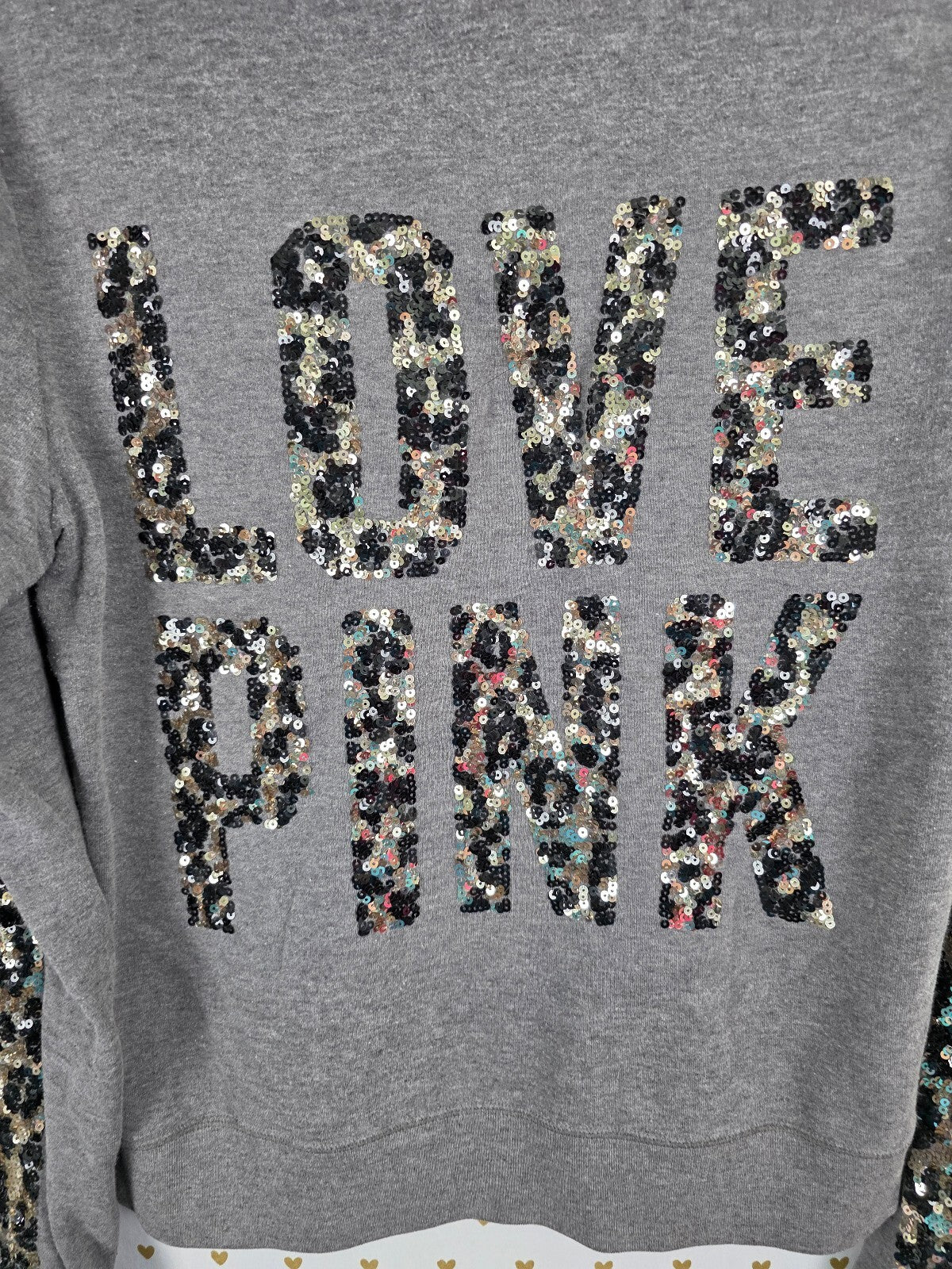 Victorias Secret Pink Leopard Cheetah BLING Sequined Medium Hoodie Jacket HTF