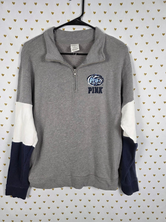 Victorias Secret Pink NITTANY LIONS Bling Paw Quarter Zip Sweater Shirt SMALL