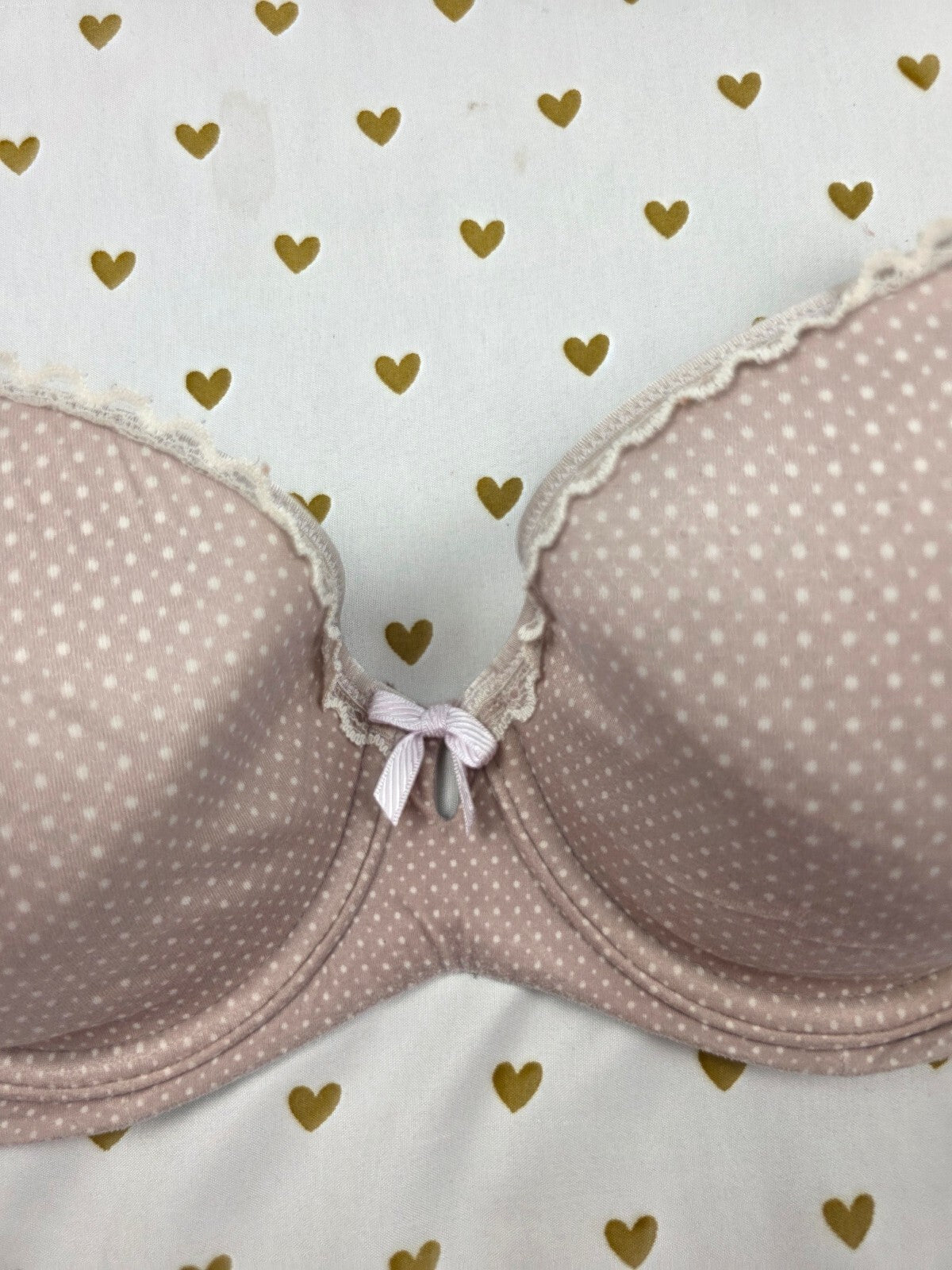 Victorias Secret Polka Dot Lined Demi Balconette Bra 32DD