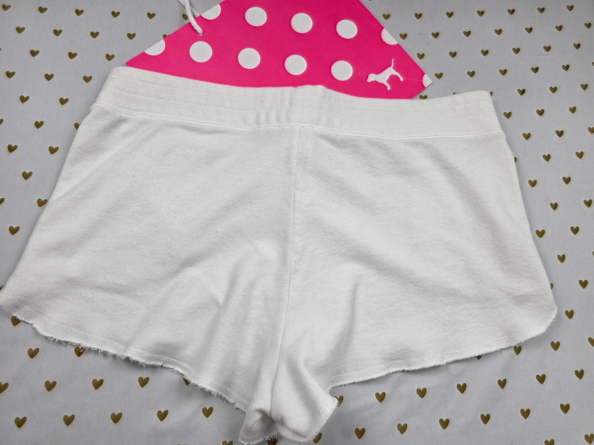 Victorias Secret PINK White Logo Lace front Sweat Shorts Large
