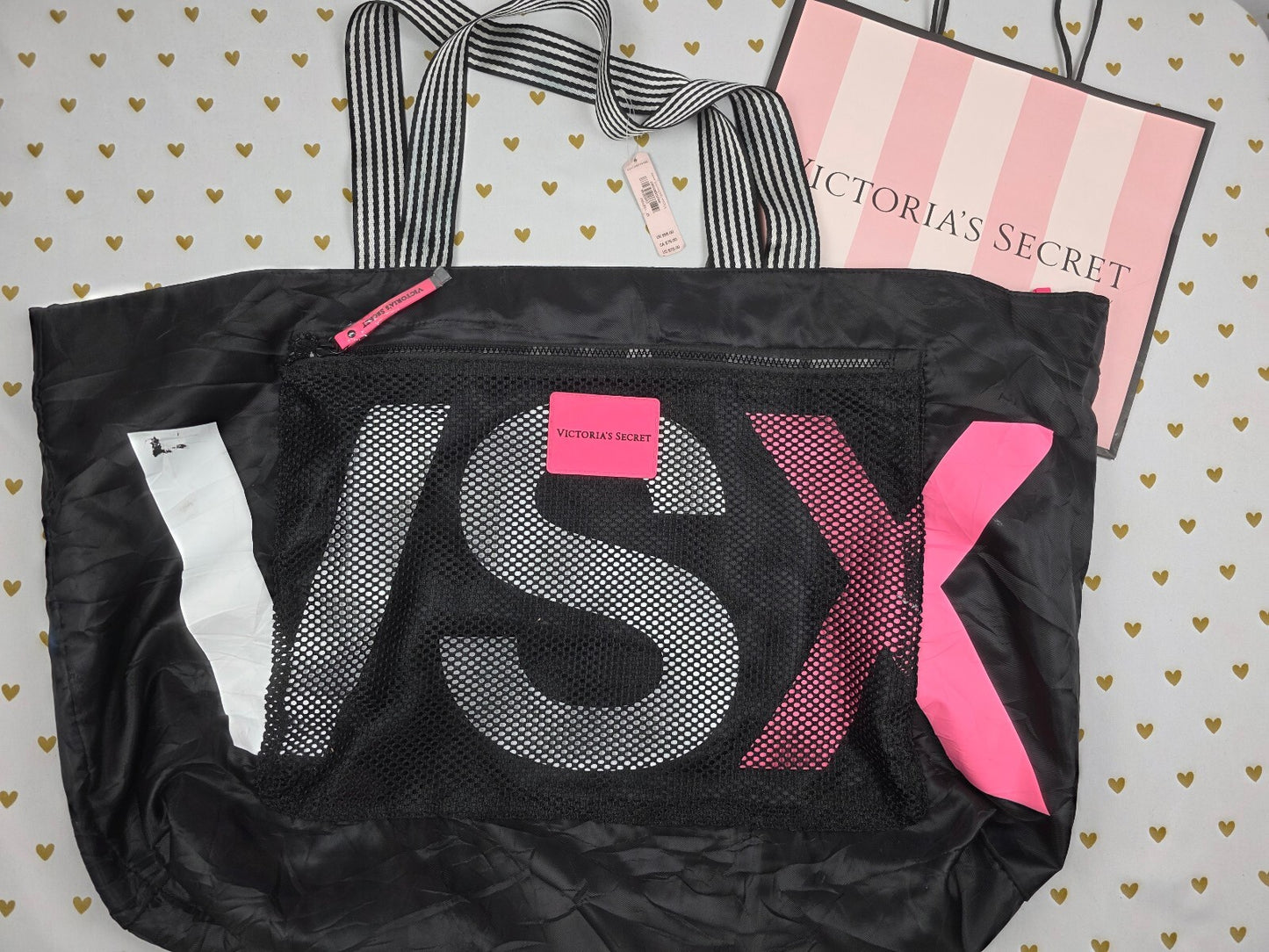 Victoria's Secret Large Weekender Tote Travel Gym Bag Black Pink NWT Tag