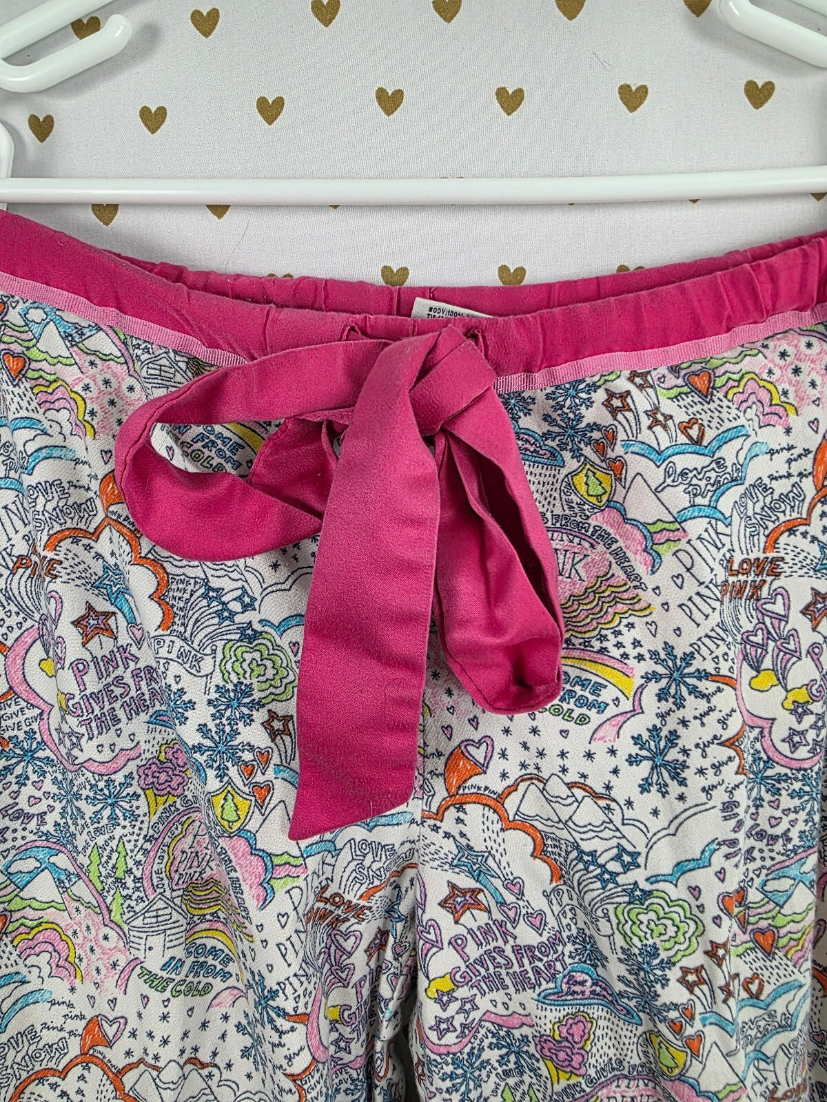 Victorias Secret Pink Vintage Doodle Ruffled Sleep Pants Pajama PJ Bottoms SM