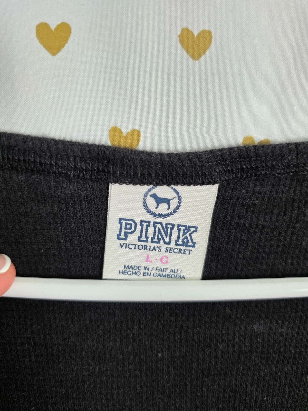 Victoria’s Secret PINK LOVE PINK Sequin Thermal Henley Top L Black Y2K