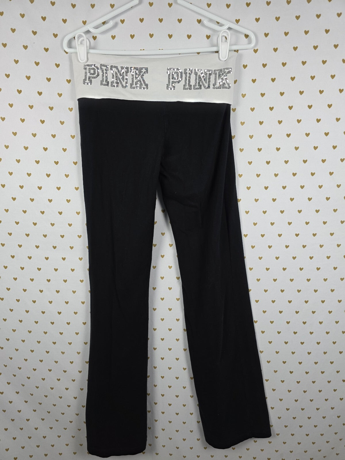 Victorias Secret PINK Vintage Bling Y2k Foldover Flare Yoga pants Sequined Small
