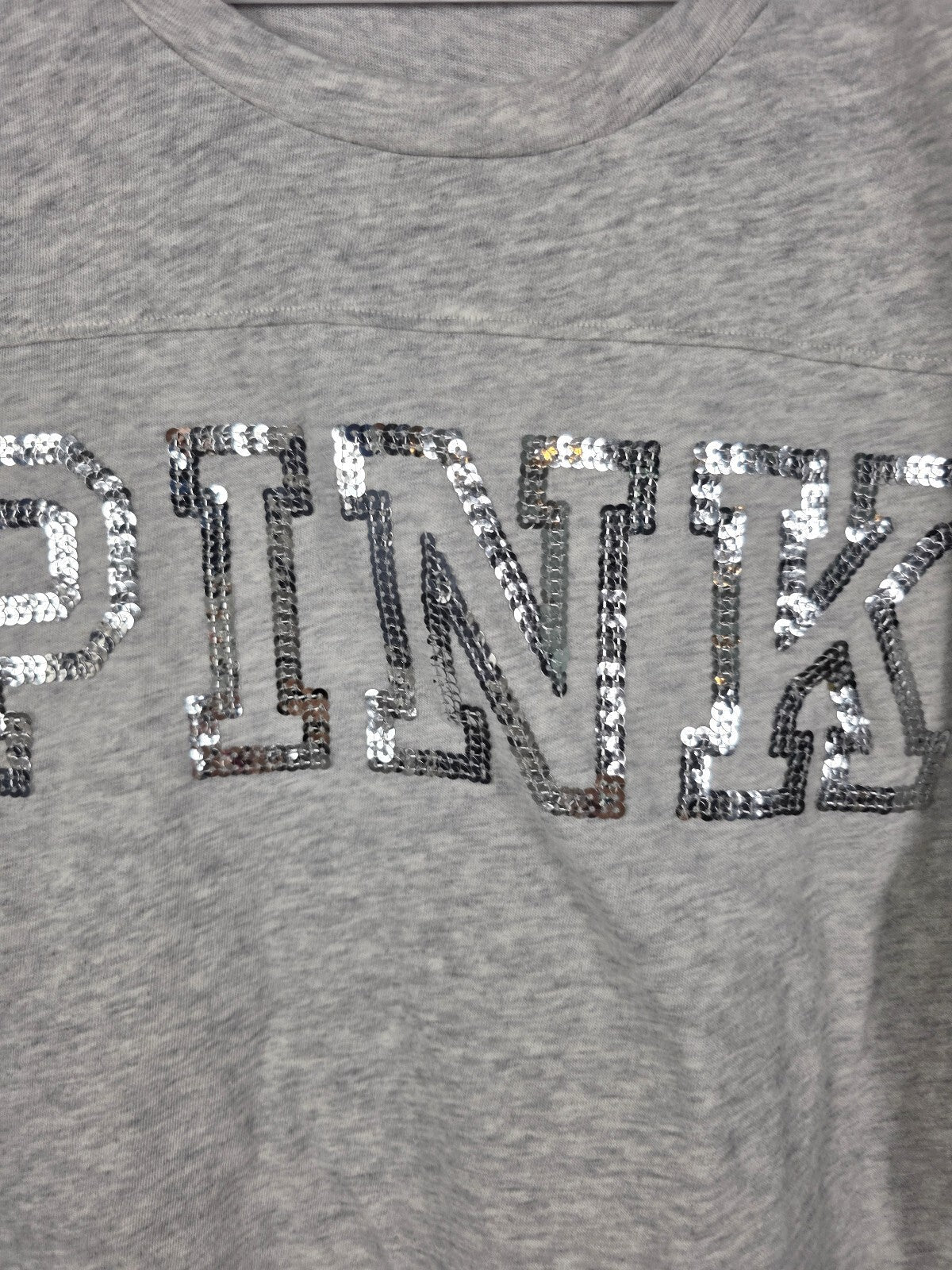 PINK Victoria's Secret Silver Sequin Tropical Leaf Bling Shirt XS Gray