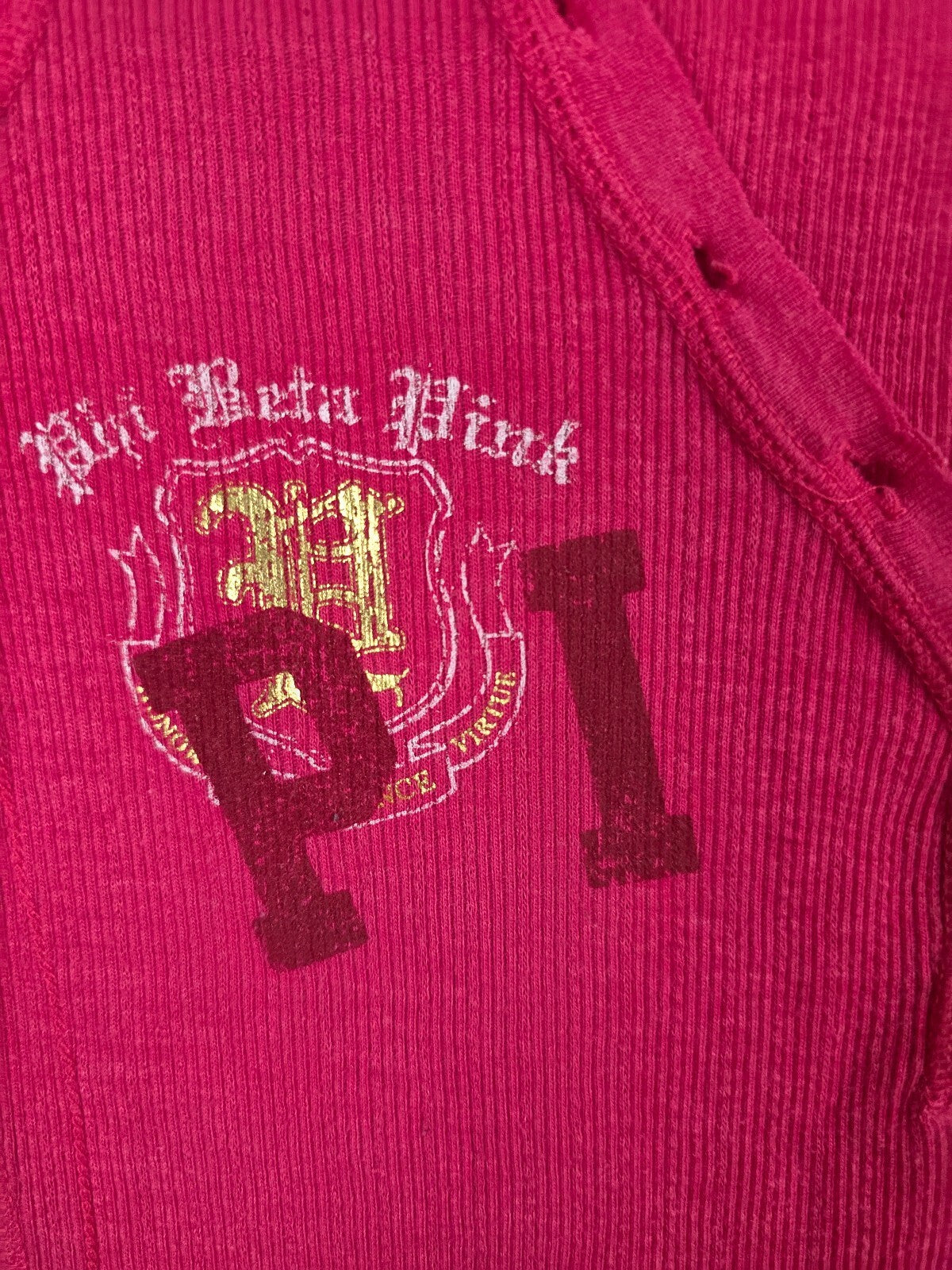 Victorias Secret PINK Button Front Henley Long Sleeve Phi Beta Pink MEDIUM