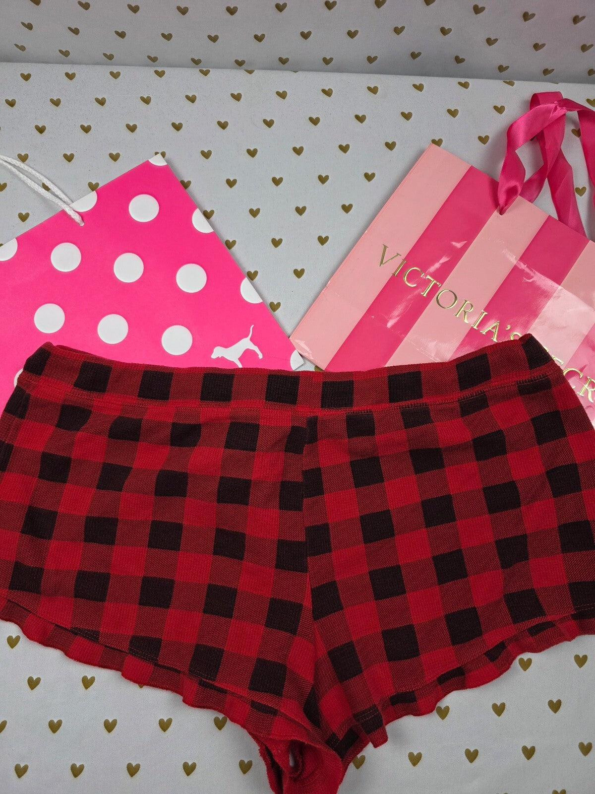 Victorias Secret PINK Buffalo Plaid Ruffle Sleep Shorts Boxers Pajama Bottoms