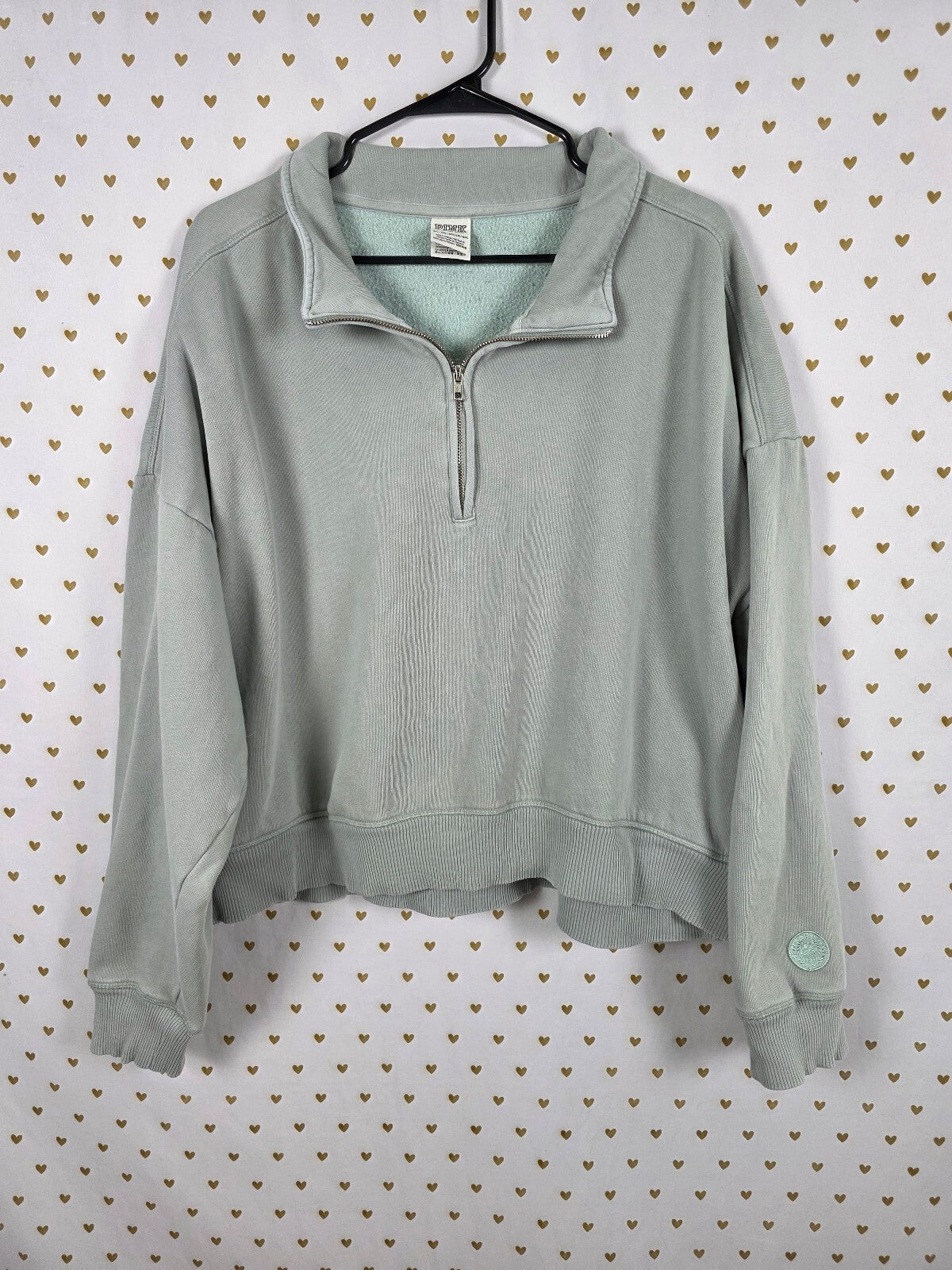Victorias Secret Pink Sage Green Quarter Zip Sweater Shirt Pullover 2XL XXL
