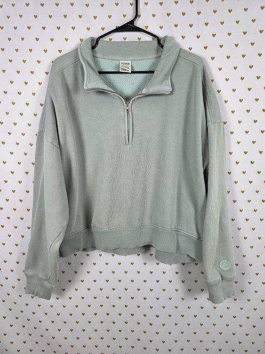 Victorias Secret Pink Sage Green Quarter Zip Sweater Shirt Pullover 2XL XXL