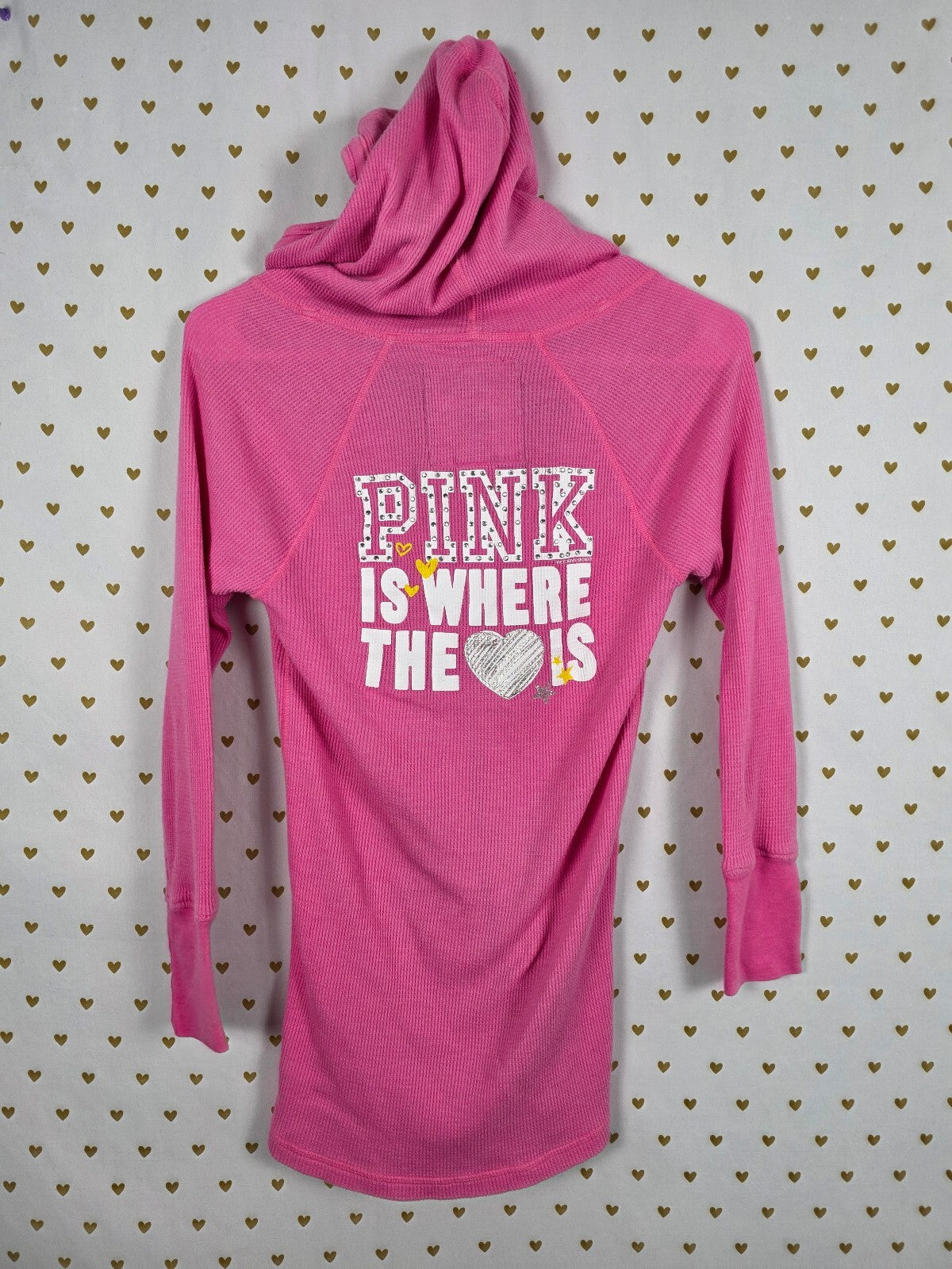 Victoria's Secret PINK Thermal Hoodie Henley Rhinestone Y2K Pink S