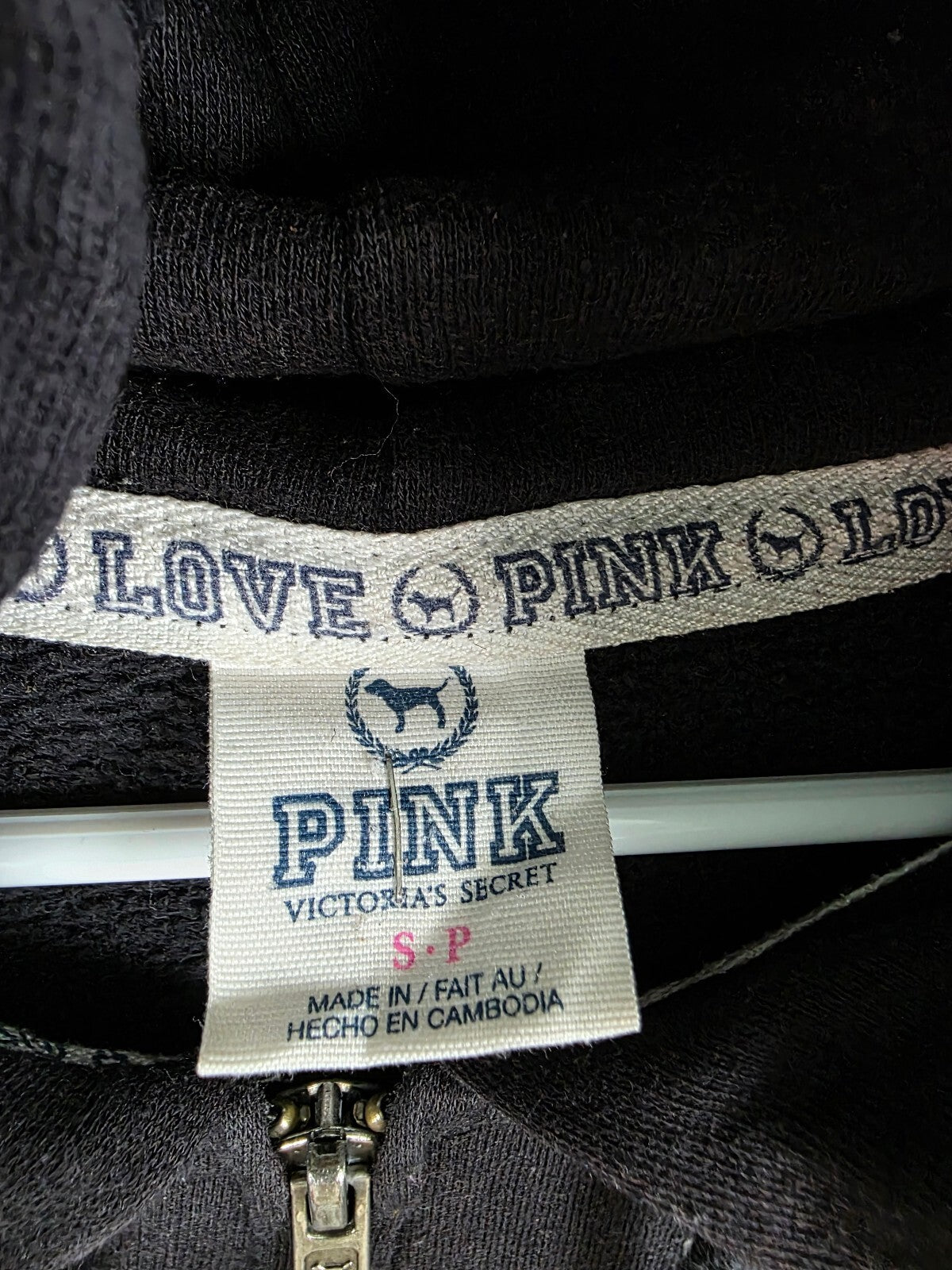 Victorias Secret Pink Striped Love BLING Sequined Full zip Hoodie Jacket sm