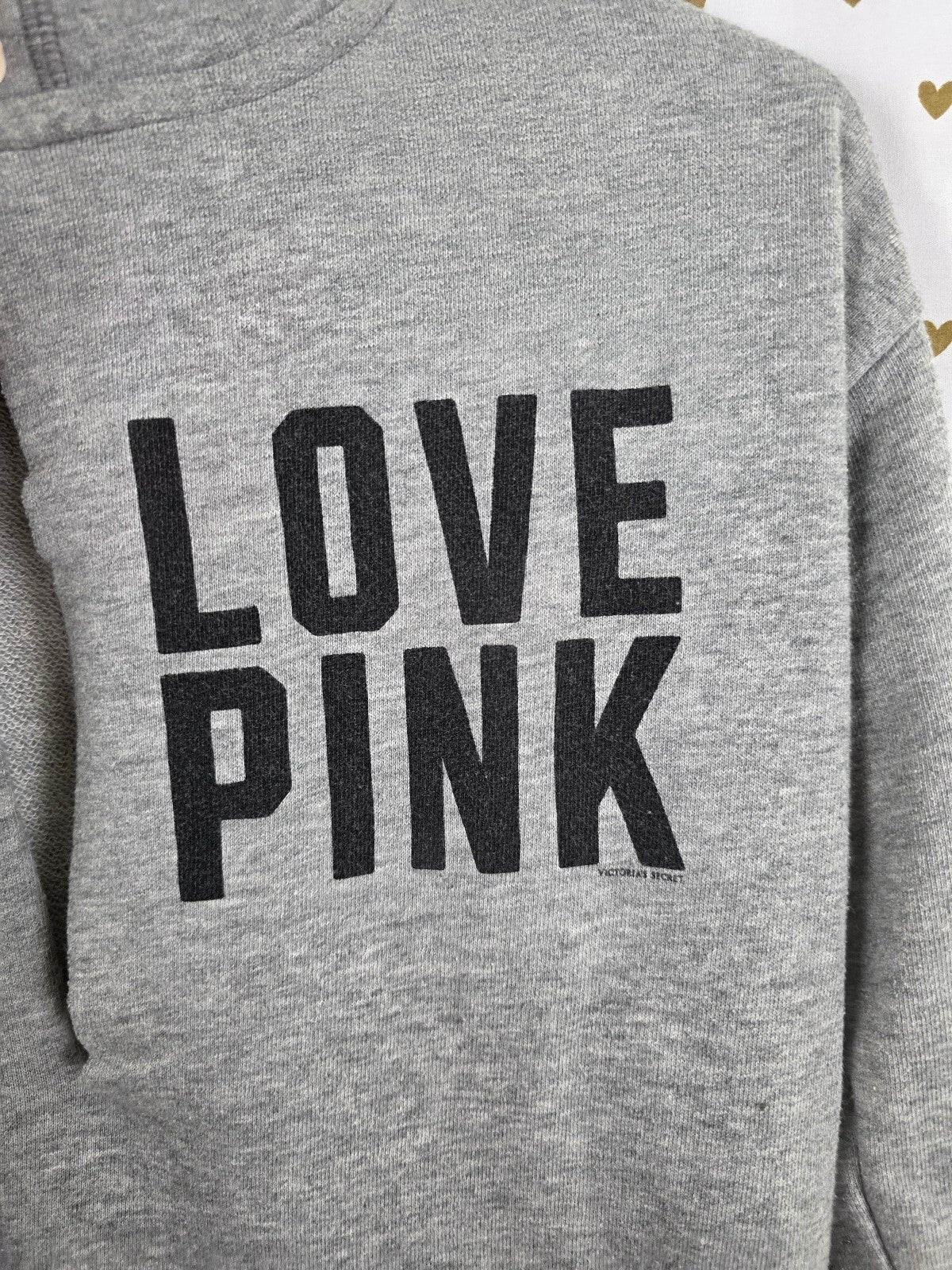 Victorias Secret Pink Pullover V Neck Hoodie Sweater logo Grey XS