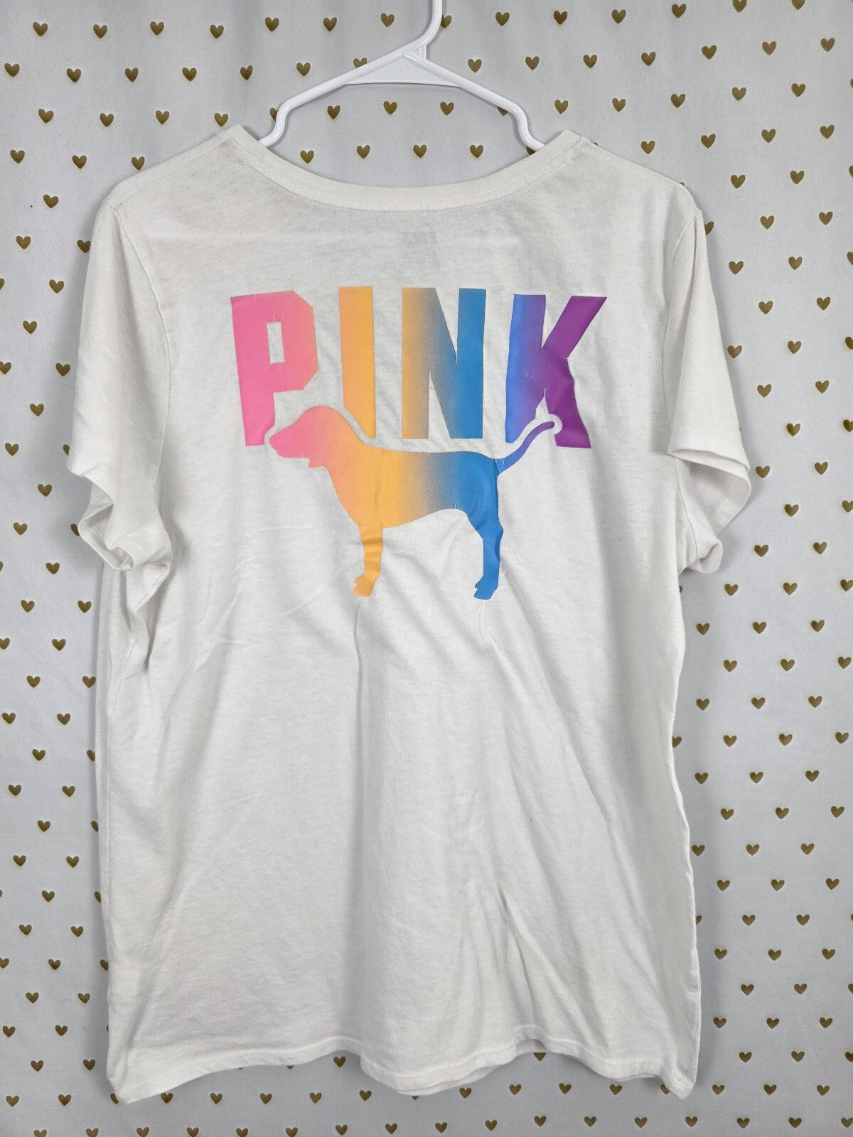 Victorias Secret PINK Rainbow Dog Logo Short Sleeve Tee XL