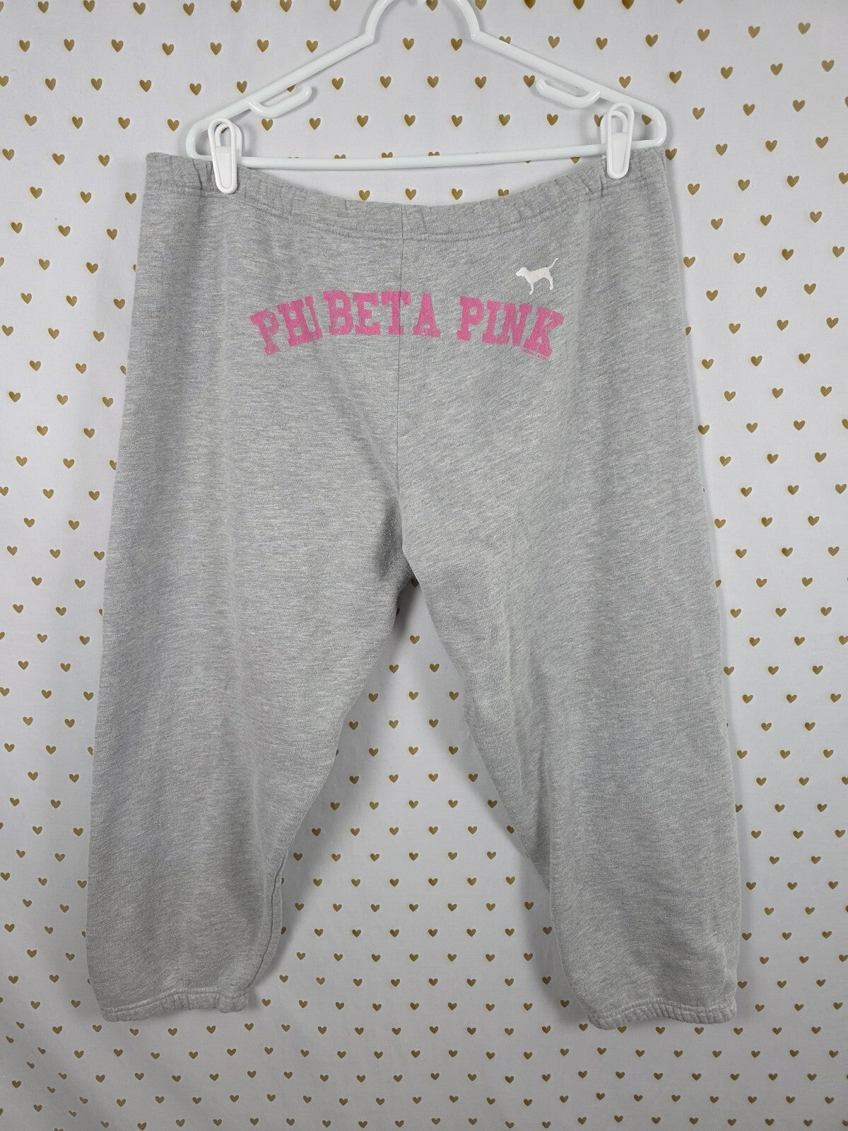 Victorias Secret PINK PHI BETA PINK Sweats Capri Sweatpants Grey Large Vintage