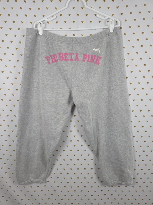 Victorias Secret PINK PHI BETA PINK Sweats Capri Sweatpants Grey Large Vintage