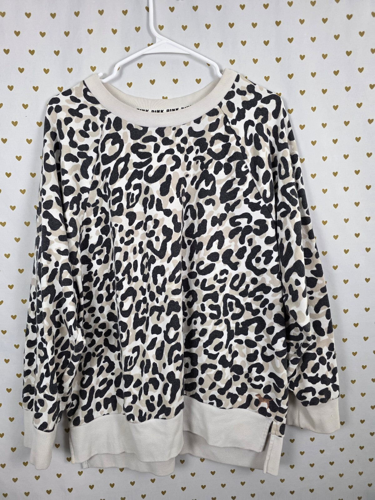 Victorias Secret Pink Leopard Cheetah Crew Sweater Oversized Large