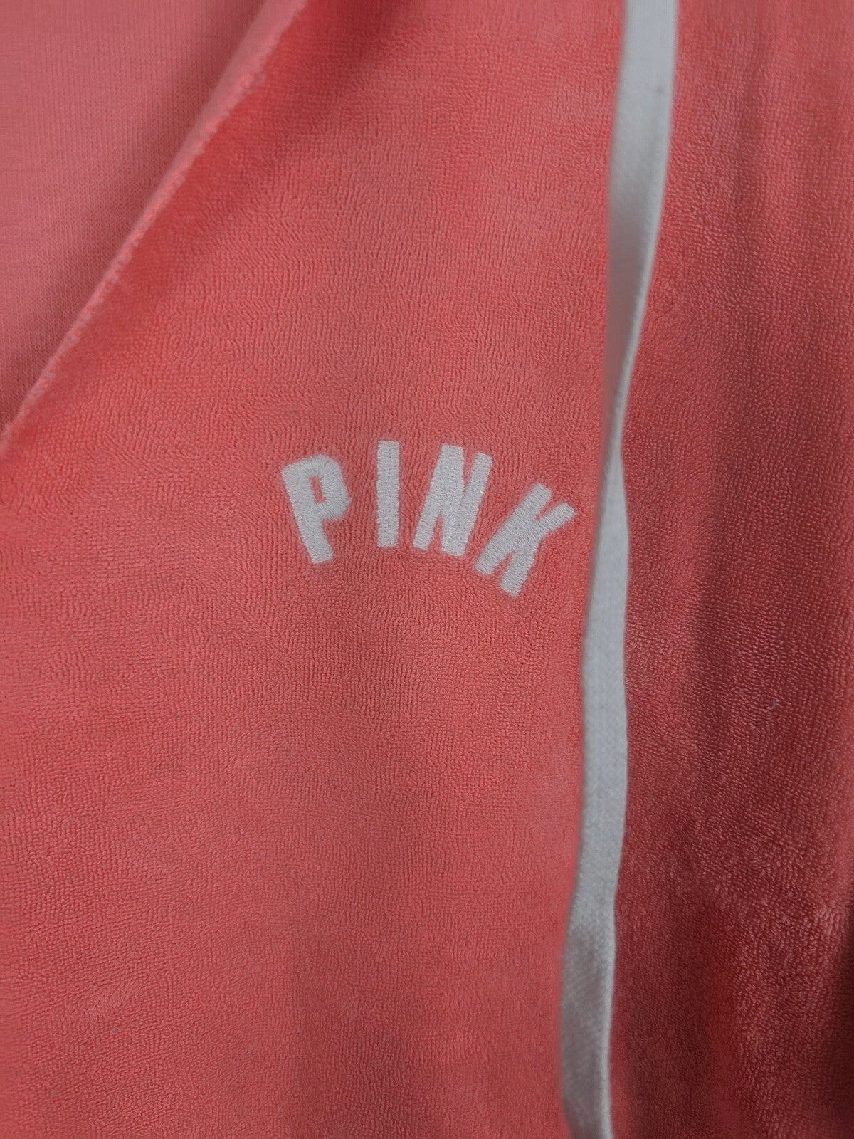 Victorias Secret Pink VELOUR Pullover V neck Hoodie Sweater Orange LARGE