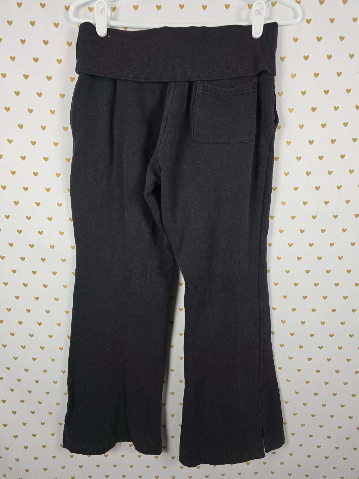 Victorias Secret PINK FOLDOVER SWEATPANTS Flared Black Sweats SMALL Pocket