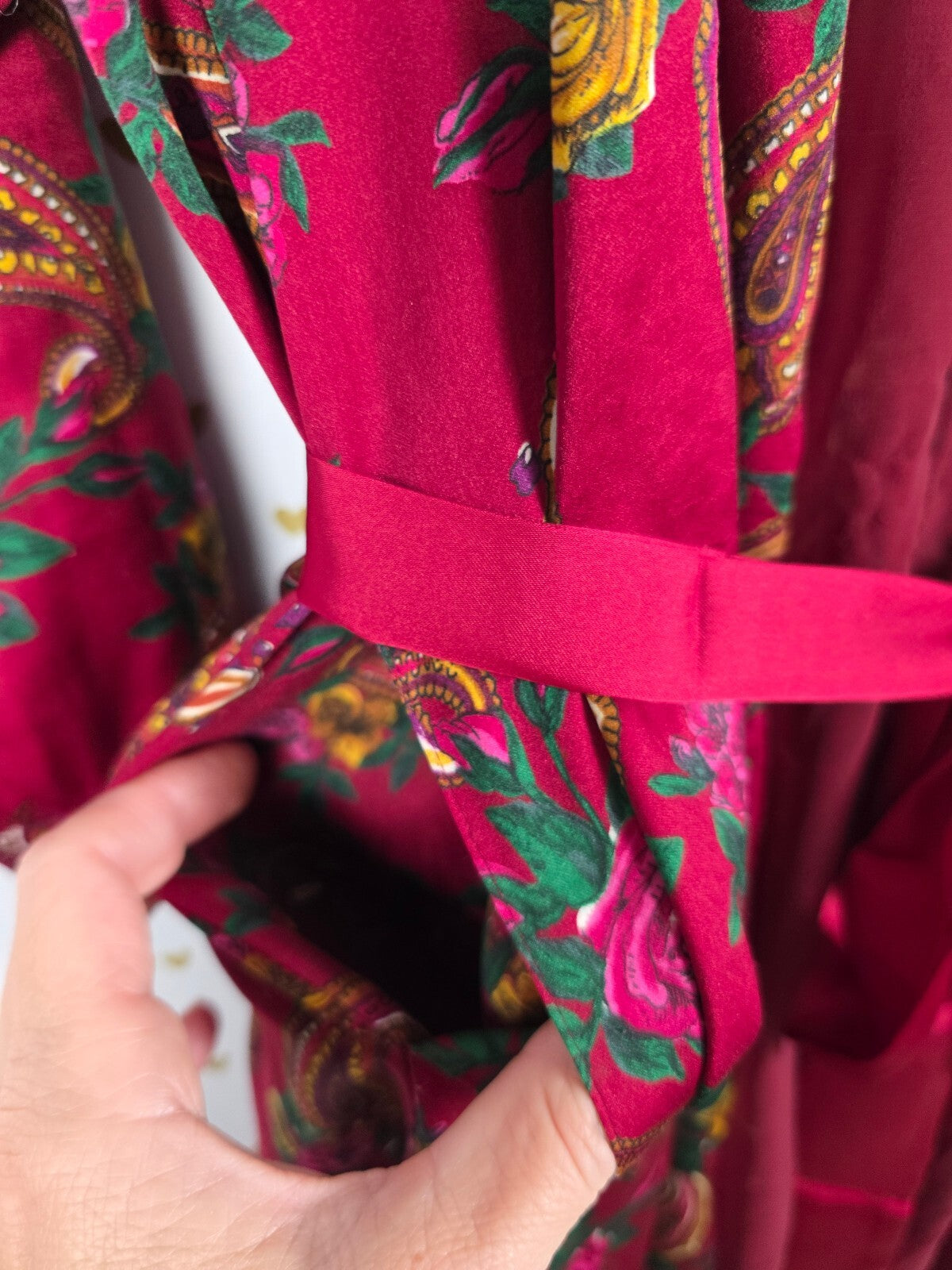 Vintage Victoria's Secret Gold Label Robe S Burgundy Floral Paisley Sheer Long